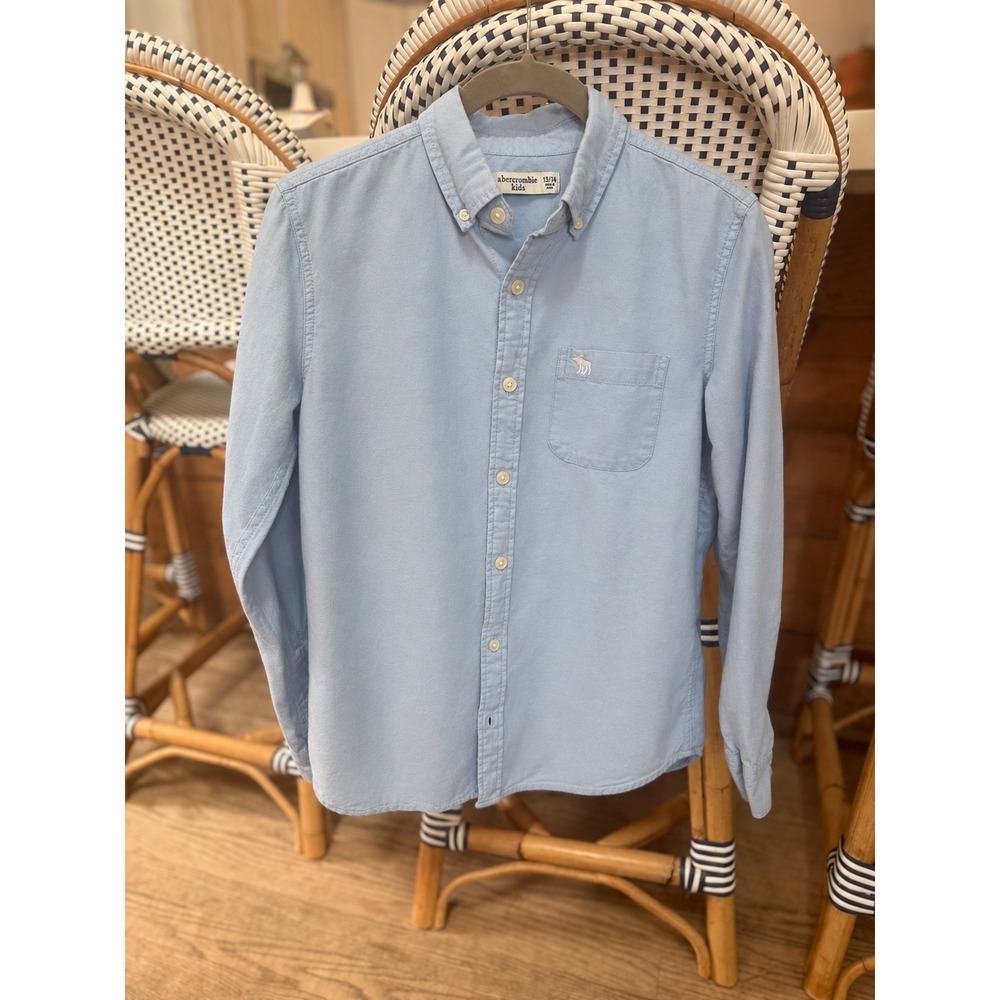 Abercrombie Kids Light Blue Long Sleeve Button Down Shirt Size 13/14 Moose Logo